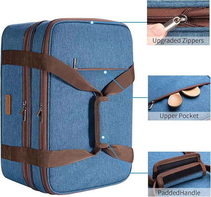 LHZK Double Decker Insulated Casserole Carrier for Hot or Cold Food, Expandable Hot Food Carrier, Lasagna Holder Tote for Potluck Parties, Picnic, Beach, Fits 11 x 15 or 9 x 13 Baking Dish (Blue)