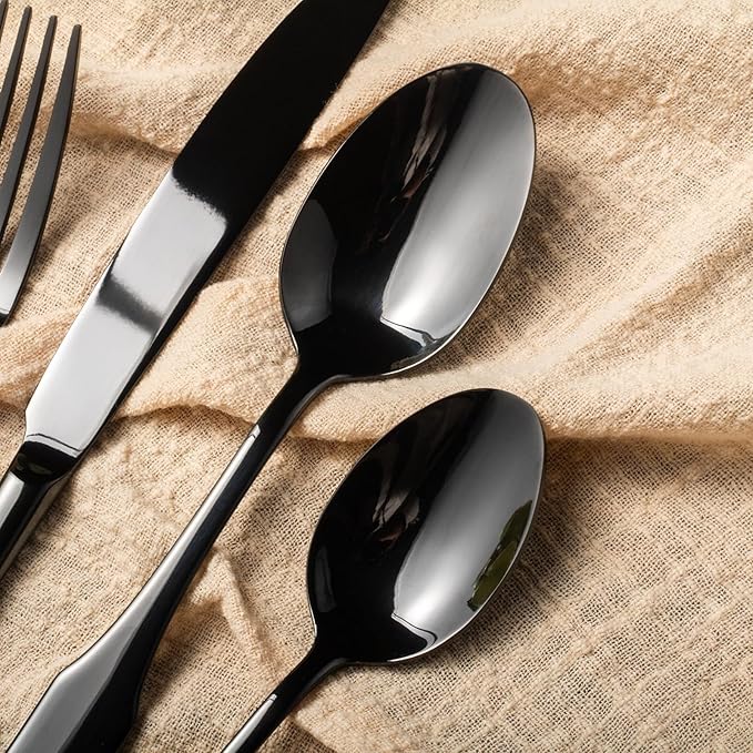 Alata Kate Black Mirror 40-Piece Silverware Set,Service for 8,Stainless Steel Flatware Set,Mirror Cutlery Set,Dishwasher Safe
