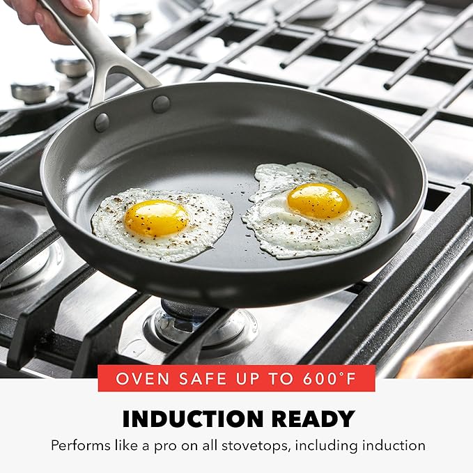 GreenPan x Bobby Flay 10” & 12” Hard Anodized Ceramic Nonstick Frying Pan Set, PFAS-Free, Induction Compatible Skillets, Oven & Broiler Safe to 600˚F, Dishwasher Safe, Black