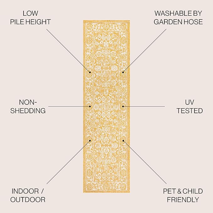 JONATHAN Y Weave Floral Indoor Outdoor Runner Rug 2X8 Yellow/Cream, Tela Bohemian Textured for Backyard, Patio, Porch, Easy-Cleaning, High Traffic, Pet-Friendly, Non-Shedding (SMB100E-28)