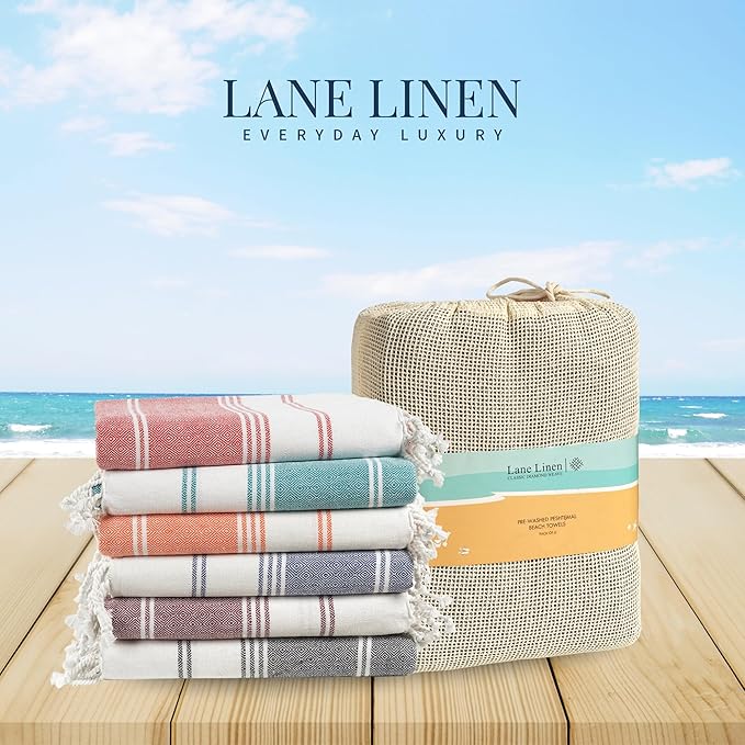 LANE LINEN Turkish Beach Towels, 2 Pack Extra Large Beach Towel, Pre-Washed for Soft Feel, Oversized Sand Free Quick-Dry Pool Towel, Beach Towels for Adults, 39"x71" - Baltic