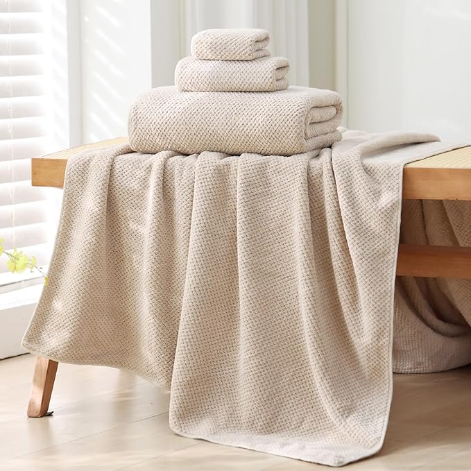 40x80 Inches Bath Sheets Towels for Adults Oversized Bath Towels Extra Large Luxury Super Soft Absorbent Quick Dry Microfiber (Beige,6PCS)