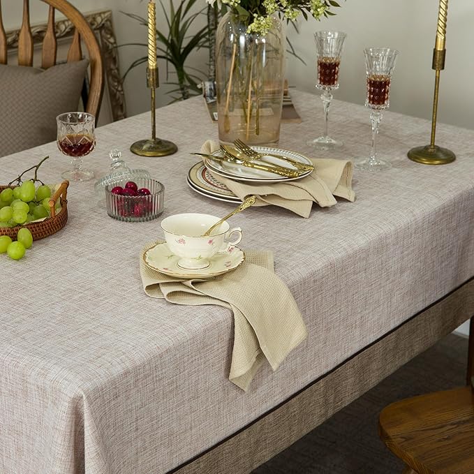 Solid Bordered Retro Tablecloths Classic Textured Table Clothes Linen Style Rustic Washable Tablecloth Rectangle/Oblong Table Cloth Cover,Kitchen Dinning Tabletop Decoration Linen 55x84 Inch