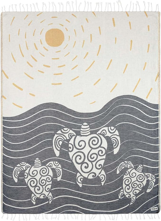 Sand Cloud Turkish Beach Towel - Sand Free - 100% Organic Turkish Cotton Yarn - Quick Dry Towel for Beach, Picnic Blanket or Throw - As Seen on Shark Tank - Sunset Swim