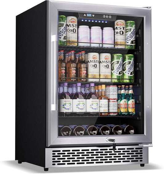 24-Inch Built-In Beverage Cooler, 200 Can Capacity, Smart Control System, for Soda, Beer, Wine & Water, Ideal for Kitchen, Bar, Living Room