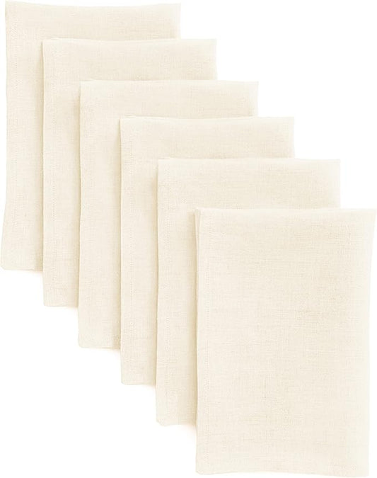Solino Home Ivory Linen Napkins Set of 6-100% Pure Linen Cloth Washable Dinner Napkins 20 x 20 Inch for Holiday, New Year - Fete