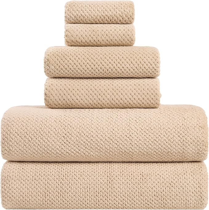 Large Bath Towels Set 30x60 Inches Super Soft Luxury Microfiber Shower Towels for Bathroom -Beige,Pack of 6