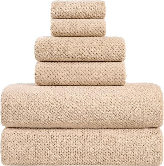 Large Bath Towels Set 30x60 Inches Super Soft Luxury Microfiber Shower Towels for Bathroom -Beige,Pack of 6
