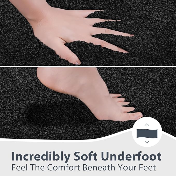 Bathroom Rugs 24" x 36", Non-Slip Extra Soft Absorbent Bath Rugs, Machine Washable Quick Dry Bath Mats for Bathroom Floor, Shower, Bathtub and Sink, Black