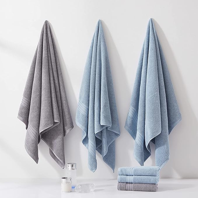 COZYART Light Blue Oversized Bath Sheet for Bathroom 35x70 Cotton Body Shower Towel Soft Absorbent Durable 650GSM Extra Large Towels for Daily Use