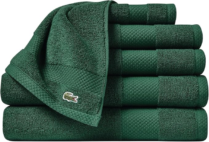 Lacoste Heritage Supima Cotton 6-Piece Towel Set, 2 Bath Towels, 2 Hand Towels, 2 Washcloths, Eden – Highly Absorbent & Quick Drying, Bathroom Essential, Machine Washable