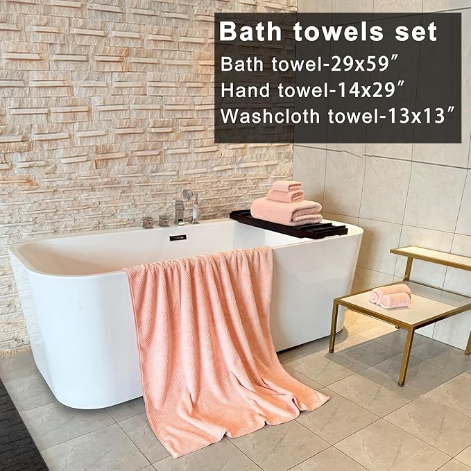 YTYC 29x59 Inch Extra Large Bath Towels Set of 6 Quick Dry Super Soft Microfiber Towels for Bathroom 80% Polyester (Pink,6)
