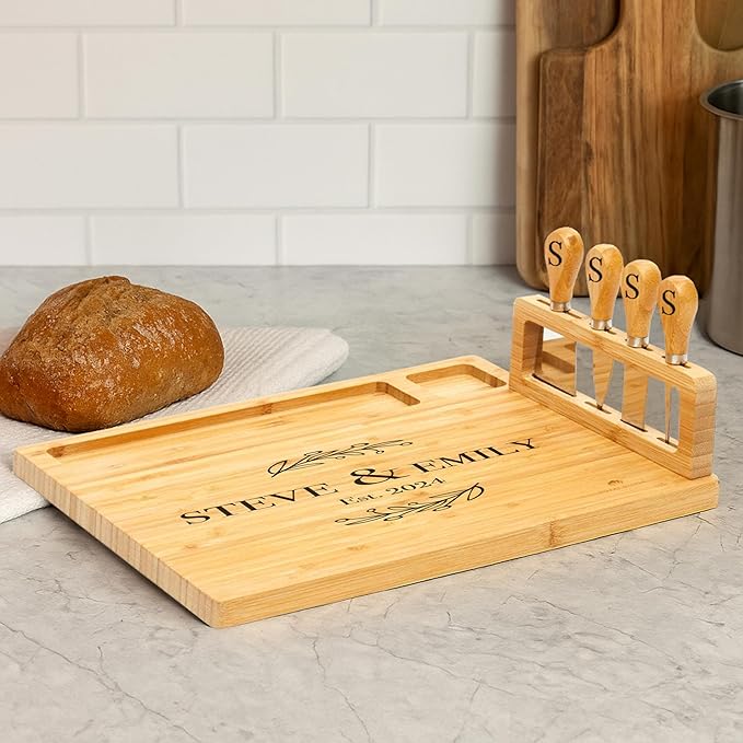 RoyalHouse Personalized Charcuterie Board, Custom Bamboo Engraved Cheese Board, Perfect for Weddings, Bridal Showers, and Special Occasions