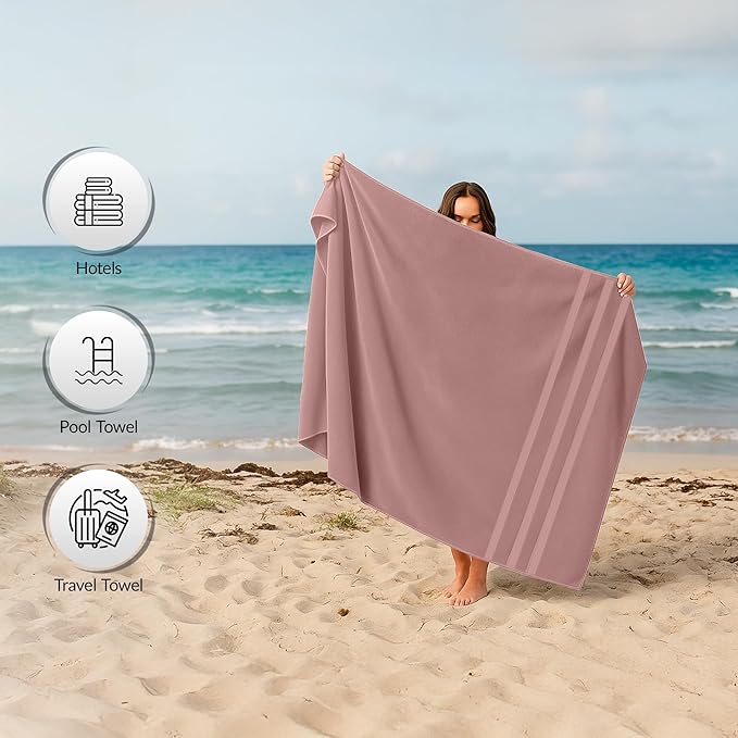 RIVERSIDE Pack of 2 Extra Large Bath Sheets 35 x 70 Inches - 100% Ring Spun Cotton Hotel Quality Oversized Bath Towels - Super Soft, Highly Absorbent & Quicker to Dry - Dusty Rose
