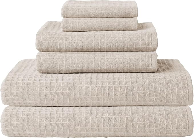 UCHINO Waffle Twist Cotton Weave Hand Towel for Bathroom Lightweight Absorbent Quick Dry Honeycomb Texture Solid Terry Loop Reverse 20" x 30", 1 Hand Towel, Linen