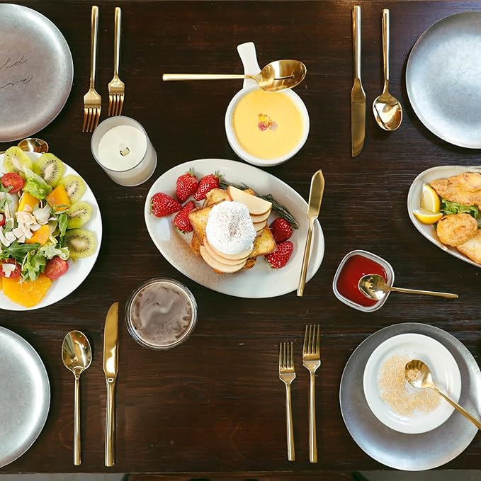 Silverware 45-Piece Gold Flatware Set with Serving Utensils Stainless Steel Thick Heavy Mirror Polished Cutlery Set for Wedding Hotel Restaurant, Service for 8