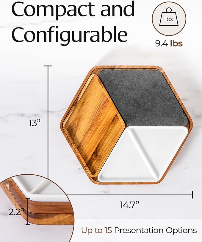 Cheese Board Set - Wood Charcuterie Boards for Serving Cheese, Crackers, Meat, Olives - Serving Board for Gift, Entertaining, & Parties - Wooden Cheese Platter w/Tray, Knives, & Forks