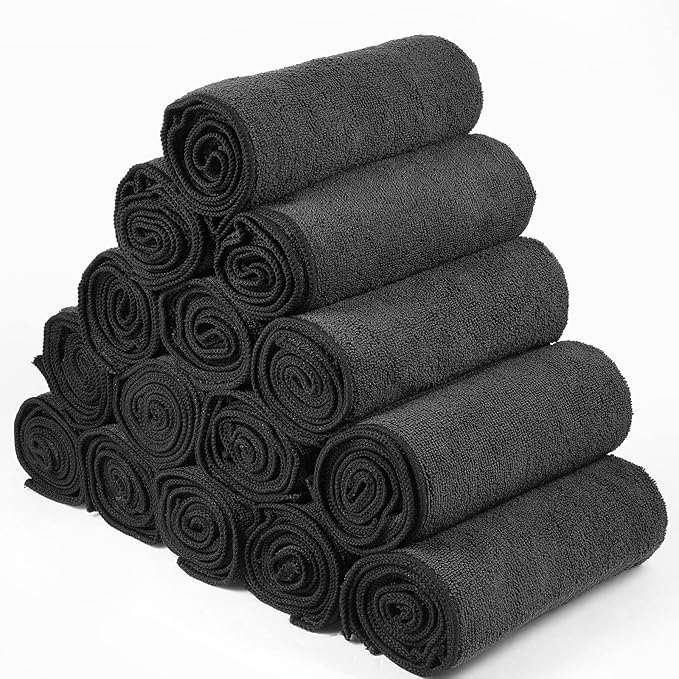 Shimeyao 48 Pack Bleach Proof Towels 16x 26inch Microfiber Absorbent Hair Towels Bulk Bleach Salon Hand Drying Cloth for Gym Bath Spa Shaving Shampoo Home(Black)