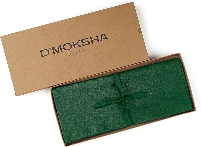 D'Moksha Homes Linen Table Runner 48 Inches - 100% Pure Linen Forest Green Table Runner 14 x 48 Inch for Coffee Tables, Dresser, Winter, Holiday, New Year - Machine Washable