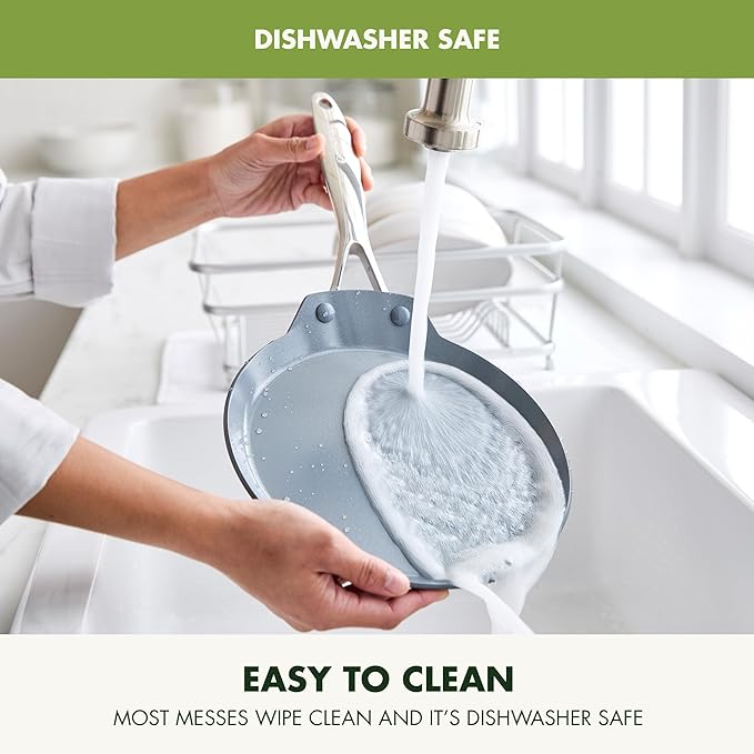 GreenPan Valencia Pro 9.5" Nonstick Crepe Pan, PFAS-Free Ceramic Flat Pancake Skillet, Induction Ready Cookware, Hard Anodized, Dishwasher & Oven Safe, Gray