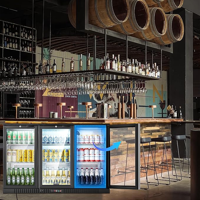 BODEGA BODEGACOOLER Commercial Bar Cooler With 3 Glass Doors,11.4 Cu.Ft Under Counter Beverage Refrigerator,Back Bar Refrigerator,Commercial Display Drink Fridge,LED Lighting Beer Wine Soda Drinks