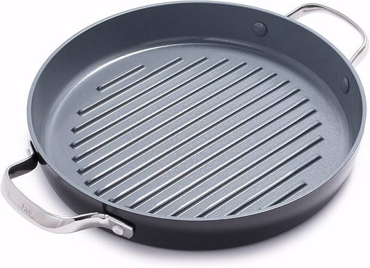 GreenPan Valencia Pro Hard Anodized Healthy Ceramic Nonstick 11" Grill Pan, PFAS-Free, Induction, Dishwasher Safe, Oven Safe, Gray