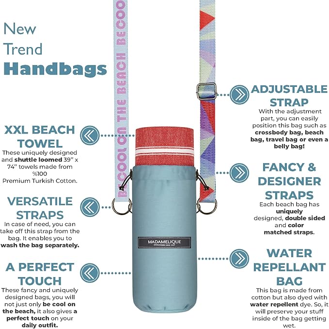 Madamelique Turkish Beach Towel with Beach Bag - 39 x 74 - Prewashed Beach Towels Oversized -%100Cotton - Quick Dry - Sand Free - Hand Loomed Turkish Bath Towels - Unique Absorbent Towel (Red)