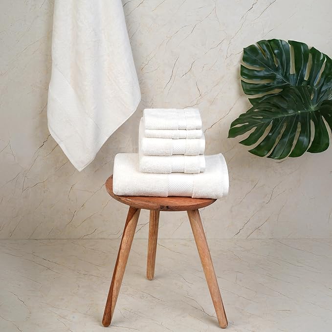 Farm to Home 100% Organic Christmas Bath Towel Set of 6 – GOTS & Oeko-TEX Certified Organic Cotton, Soft, Ultra Absorbent, Quick Dry - Includes 2 Bath Towels, 2 Hand Towels, 2 Washcloths - Pearl