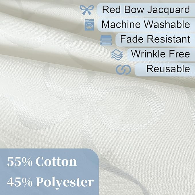 Wedding Tablecloths, 1PC Washable Table Cover for Rectangle Tables 60"x102" (8-10 Seat) - Cotton Polyester | Reusable | Wrinkle/Fade Resistant, White Table Cloth for Party & Banquet, Bow Jacquard