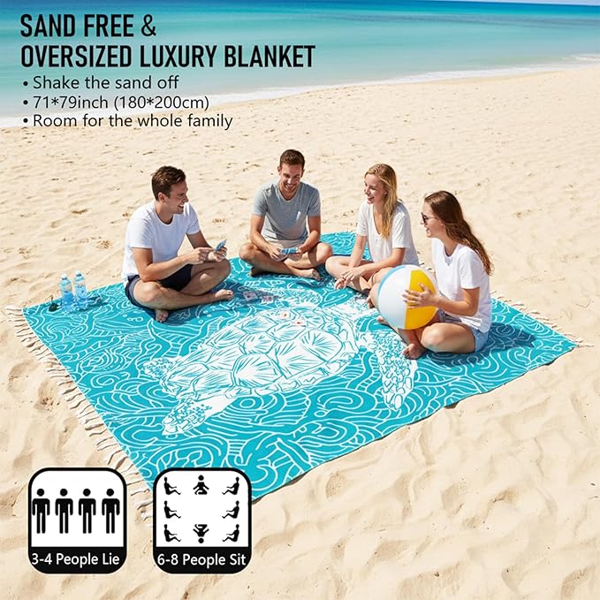Oversized Turkish Beach Towel Blanket Cotton Giant XL Sandproof Towels Huge Linen XXL Extra Large Big Throw Quilt Blankets for Adults Cloud Travel Camping Glamping Accessories Essentials Turtle