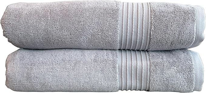 Milara Turkish Super-Plush Bath Towels Set 2-Piece | Premium Cotton Bath Towel Set Absorbent, Durable with Hanging Loops | Silver Gray Color Turkish Bath Towels, (27 x 54 Inches)