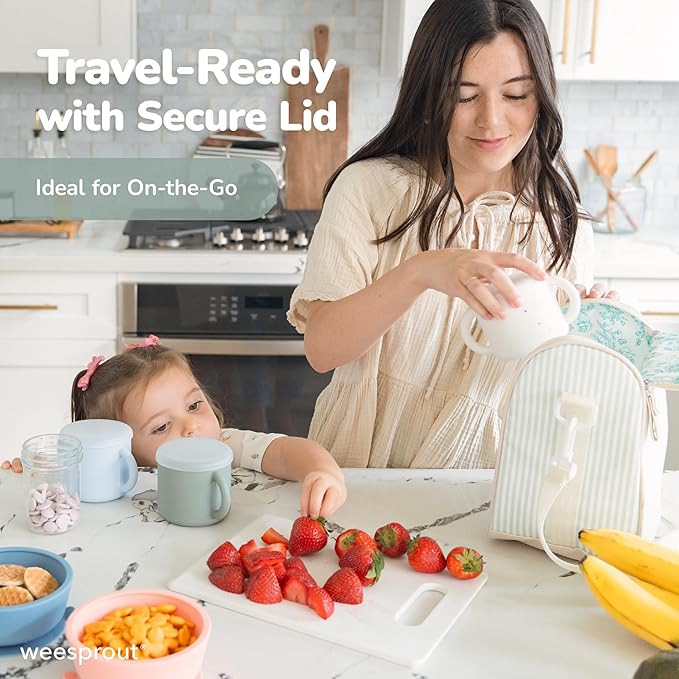 WeeSprout Snack Containers, Food Grade Silicone Cups, Spill-Proof Tops For Toddlers and Babies, Premium Hard Plastic Travel Lids, Dishwasher Safe, Set of 2 Snack Catchers