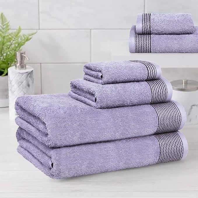 Belizzi Home 100% Cotton Ultra Soft 6 Pack Towel Set, Contains 2 Bath Towels 28x55 inchs, 2 Hand Towels 16x24 inchs & 2 Washcloths 12x12 inchs, Compact Lightweight & Highly Absorbant - Purple
