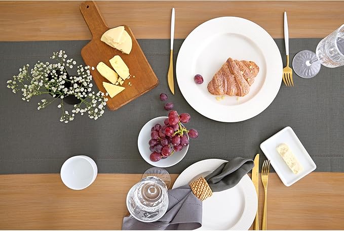 Solino Home Linen Steel Gray Table Runner 72 Inches Long - 100% Pure Linen Hemstitch Table Runner 14 x 72 Inch for Dresser, Dining - Classic Hemstitch
