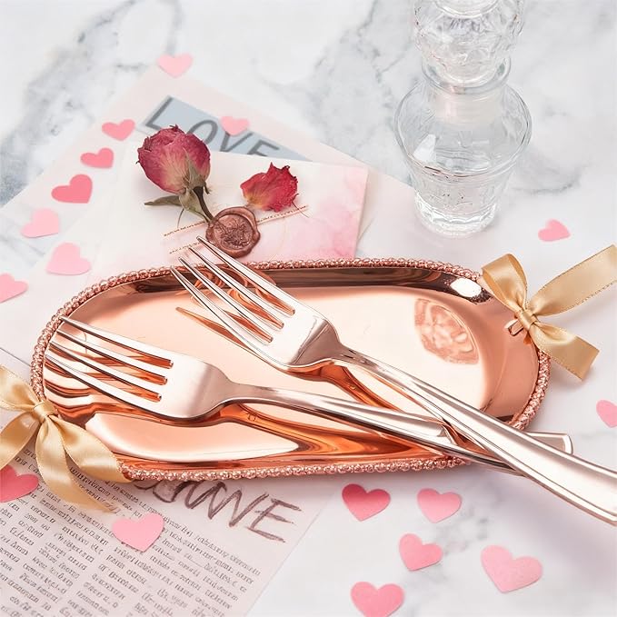 Liacere 200 Pack Rose Gold Forks Disposable - 7.4 inch Heavy Duty Plastic Forks - Heavyweight Plastic Fork - Rose Gold Silverware for Catering, Parties, Dinners, Wedding＆Mother's Day＆Valentine's Day