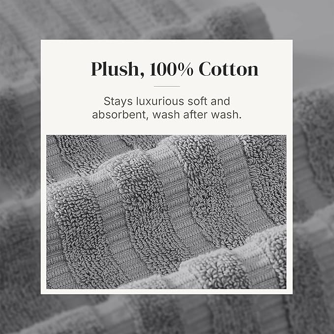 Modern Threads Organic Vines 6-Piece 100% Cotton Towel Set – Yarn Dyed Jacquard & Solid – Includes 2 Bath Towels, 2 Hand Towels, 2 Washcloths – Absorbent, Quick Dry, Soft & Durable – Gray