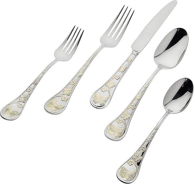 Godinger Flatware Set of Golden Cutlery, Knife/Fork/Spoon - Service of 4