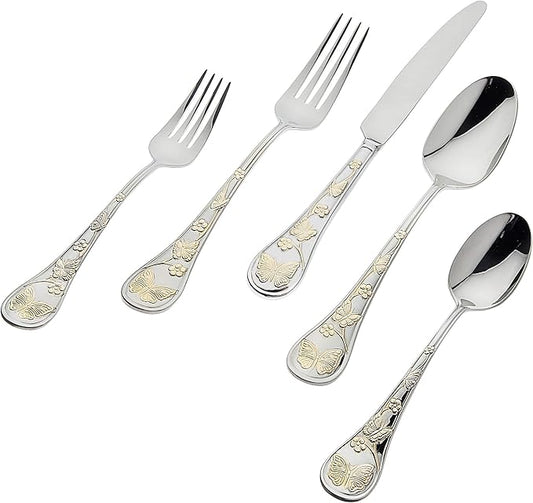 Godinger Flatware Set of Golden Cutlery, Knife/Fork/Spoon - Service of 4
