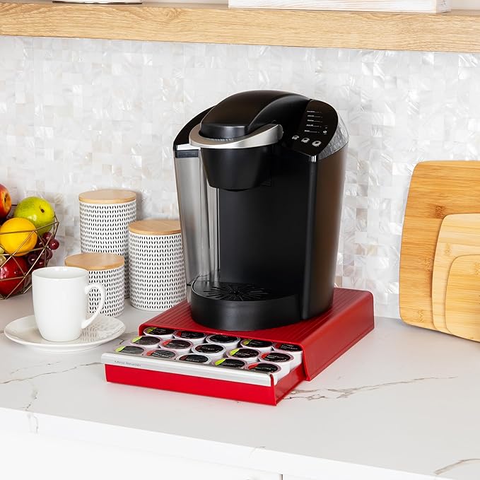 Mind Reader Single Serve Coffee Pod Drawer, 30 Pod Capacity, Countertop Organizer, 10.5"L x 12.75"W x 2.5"H, Red