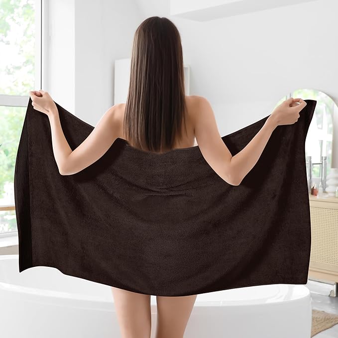 Belizzi Home Cotton 2 Pack Oversized Bath Sheet 35 x 70, Large Bath Sheet, Ultra Absorbent, Compact, Eco-Friendly and 100% Recyclable, Quick Drying and Lightweight Towel - Chocolate Brown