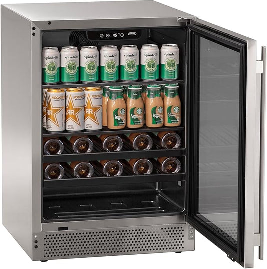 Marvel Northland Collection 24" Undercounter Beverage Center w/Glass Door, 2 Adjustable Shelves & 2 Full-Extension Wine Rack, Stores up to 18 Wine Bottles and 126 12-oz Cans, Indoor/Outdoor Rated