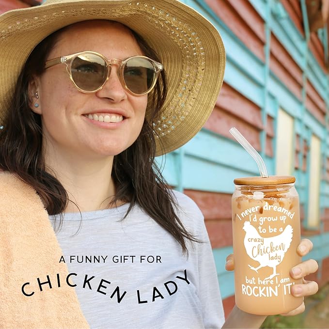 Pawzity Chicken Gifts for Women - Chicken Themed Gifts - Chickens Lover Gift, Chickens Lady Mom Gift - Christmas Ideas for Women - Farmer Animal Present Ideas - 16 Oz 2-sided Can Glass