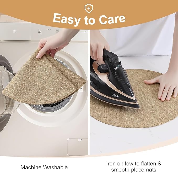homing 15 Inch Round Cloth Placemats Set of 4, Cotton Linen Blend Washable Table Mats, Farmhouse Dining Place Mats for Indoors & Outdoors, Easy to Clean, Linen