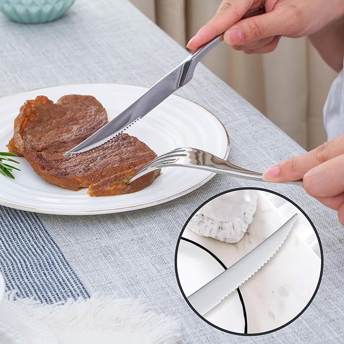 24 Pieces Silverware Set with Steak Knives Service for 4,Modern 18/10 Stainless Steel Flatware Cutlery Set,Utensil Set for Home Restaurant Hotel,Mirror Polished,Dishwasher Safe