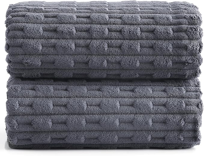 40x80 Inches Oversized Bath Sheets Extra Large Bath Towels Set of 6 for Adults Super Soft Quick Dry Lightweight Lint Free Absorbent Stripe Microfiber Shower Towels (Charcoal Grey, 2 Piece)