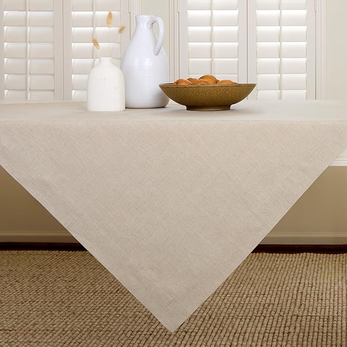 Solino Home Natural Linen Tablecloth 52 x 52 Inch - 100% Pure Linen Square Table Throw - Fete, Machine Washable Table Cloth for Holiday, New Year