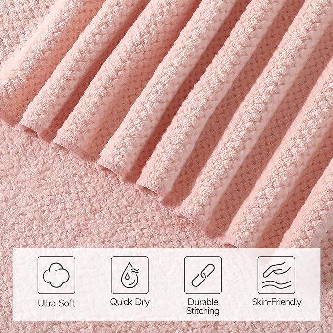 REDKISS Pink Towel Set of 8 - Ultra Soft Microfiber, Contains 2 Large Bath 35x70, 2 Hand 14x30, 4 Washcloths 14x14, Highly Absorbent, Quick Dry, Ideal for Everyday use, Hotel & Spa, Pink