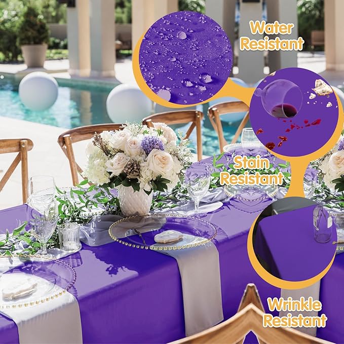 BRILLMAX 4 Pack Purple Tablecloths for 6 Foot Rectangle Tables 90 x 132 Inch - 6ft Rectangular Bulk Linen Polyester Fabric Washable Cloth Cover for Wedding Reception Banquet Birthday Party