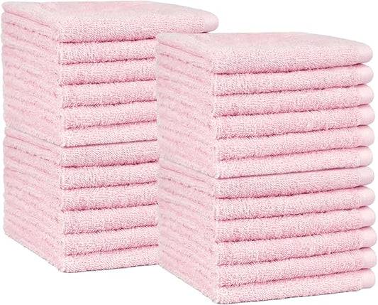 Amazon Basics face Towels for Bathroom, 100% Cotton Extra Absorbent washcloth, Fast Drying - Salon Towel - 144 Pack Petal Pink (12 x 12 inches)