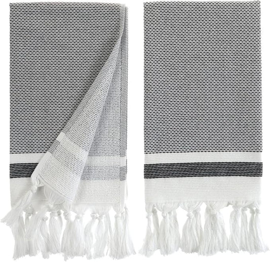 sea me at home Turkish Hand Towels for Bathroom, Kitchen Towels Decorative Set of 2, Luxury Turkish Cotton Dish Tea Towels 14 x 30 Inches for Bohemian, Rustic, and Farmhouse Decor (Black)